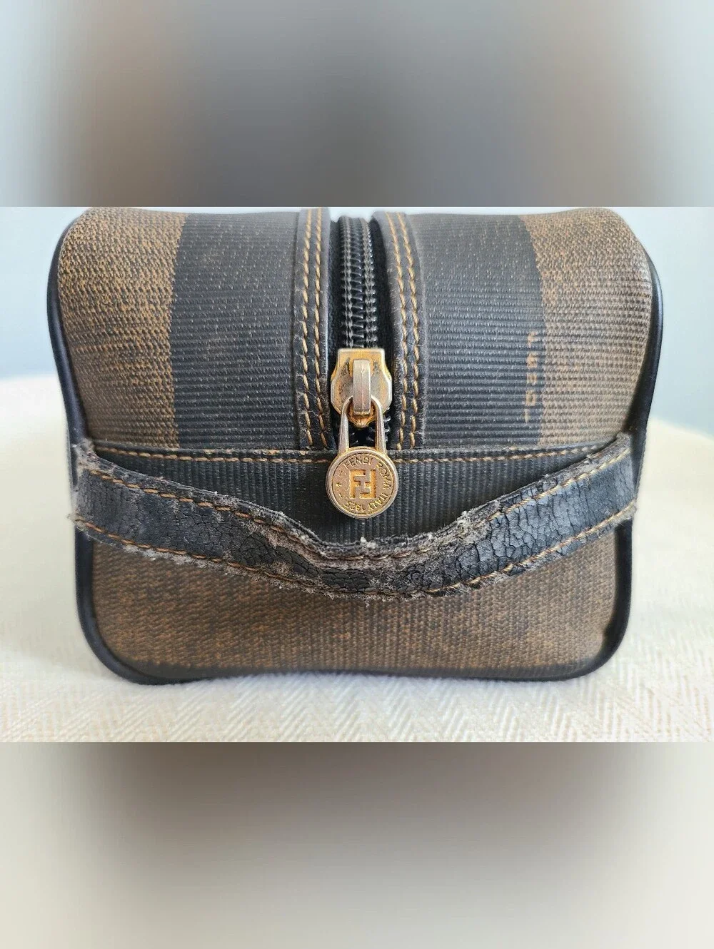 Fendi Striped Toiletry Travel Cosmetic Case